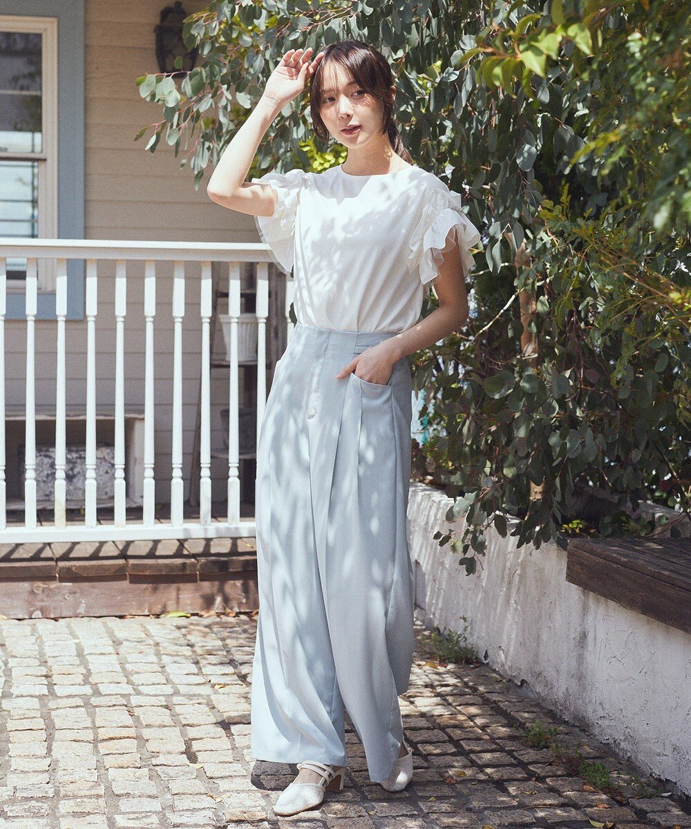 earth music&ecology 【接触冷感/洗濯機可】ギャザーフリルスリーブカットソー 