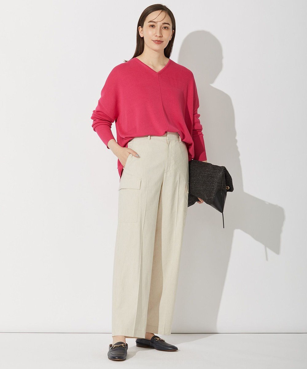 自由区 【WEB限定カラー有/洗える】コットンアセテート チュニック丈ニット 