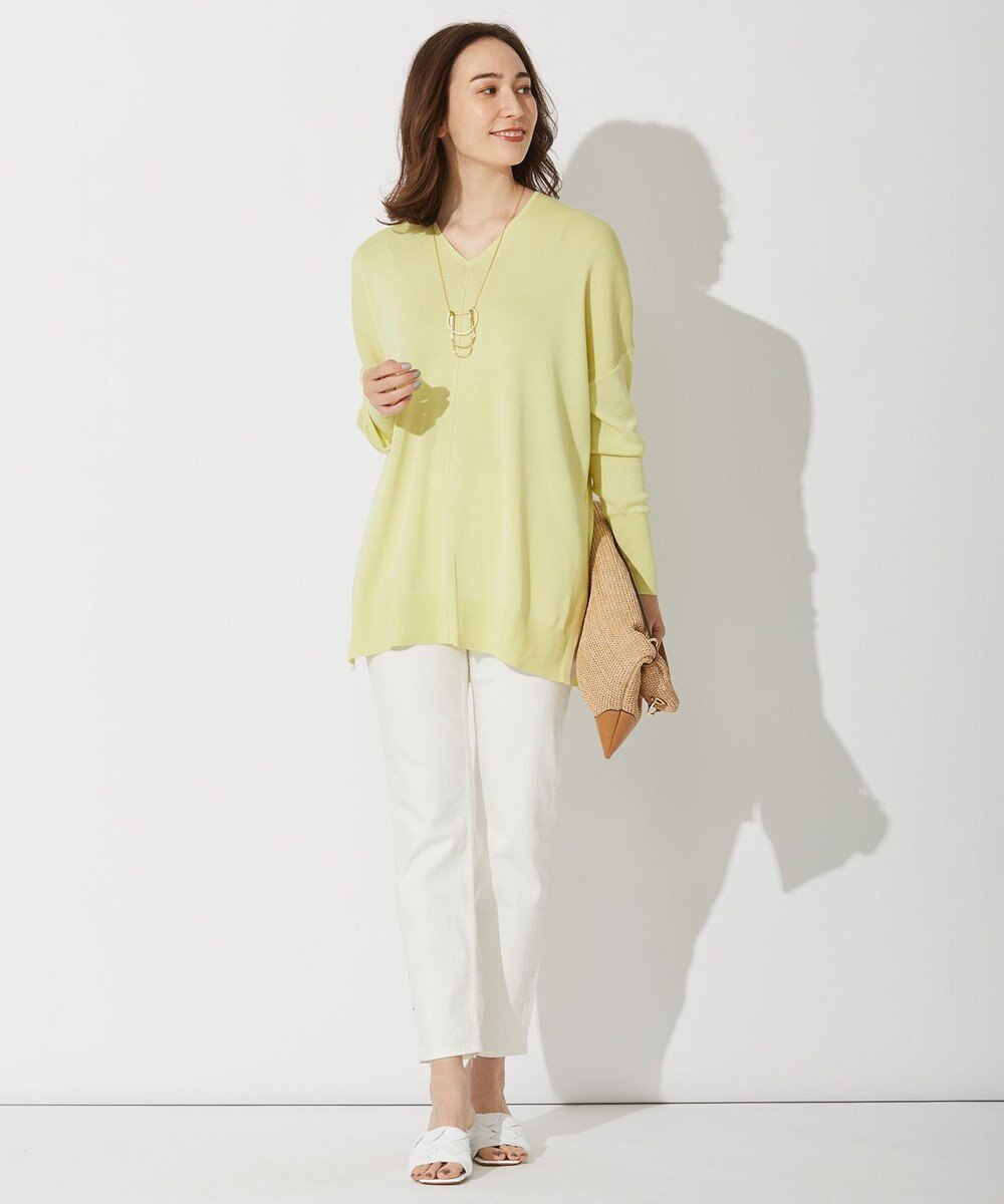 自由区 【WEB限定カラー有/洗える】コットンアセテート チュニック丈ニット 