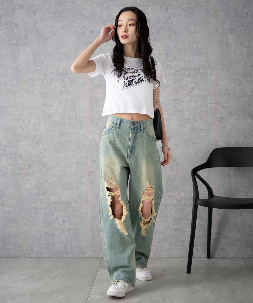 WEGO ヴィンテージウォッシュダメージデニムパンツ 