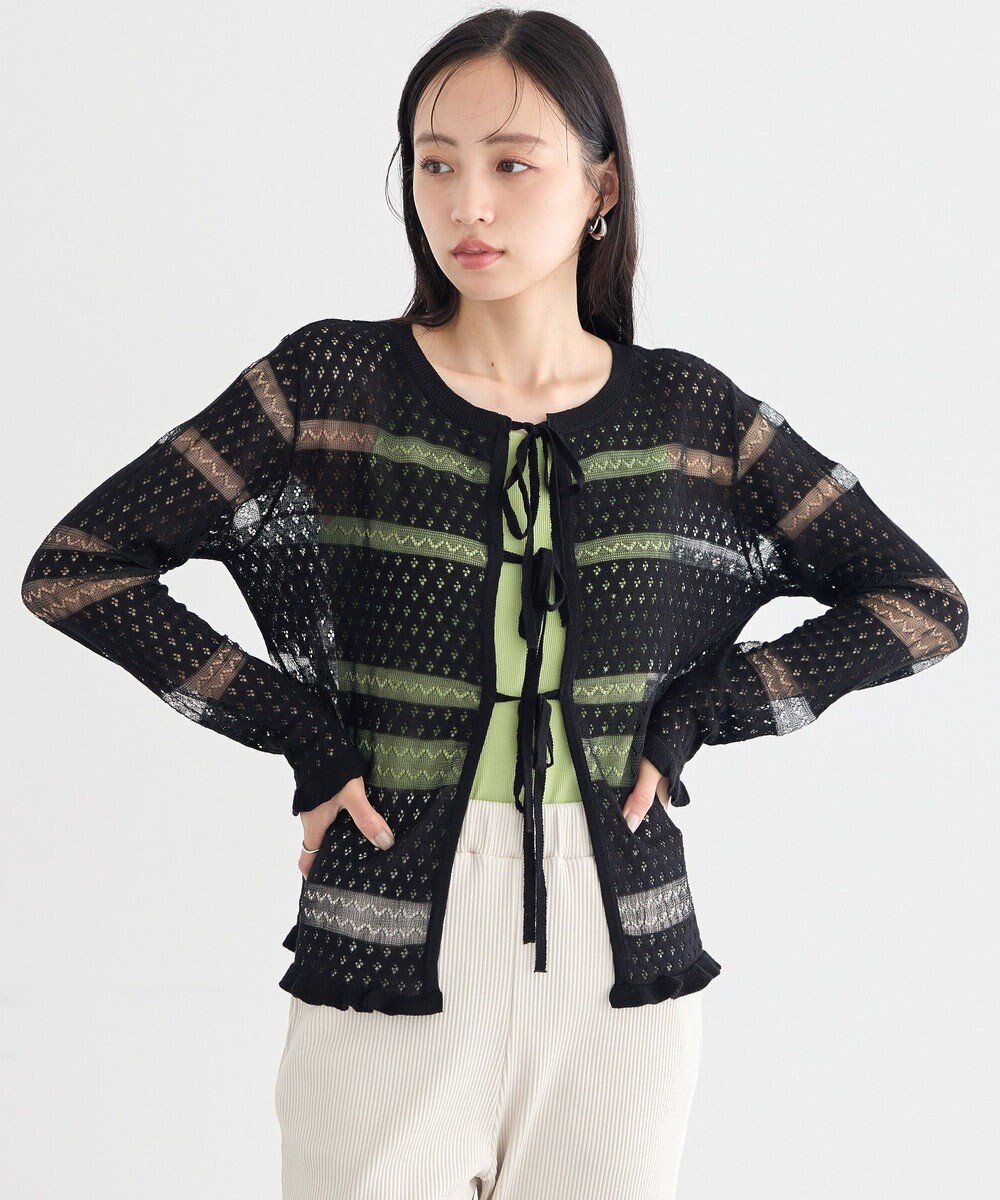 earth music&ecology シアーボーダーニットカーディガン 