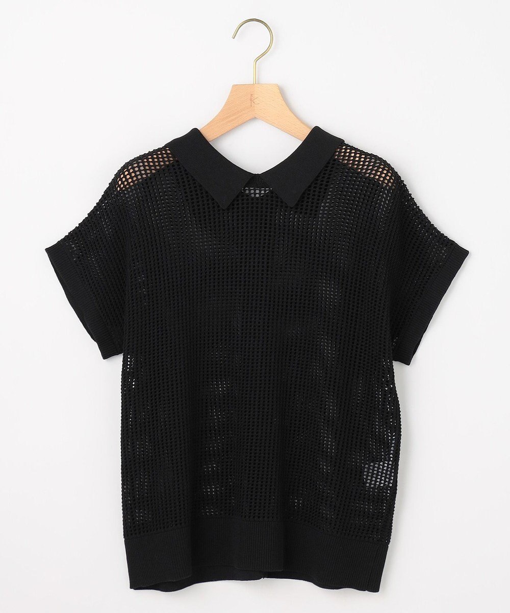 組曲 L 【先行予約・WEB限定・前後着用可】メッシュニット 襟付き半袖カーディガン 