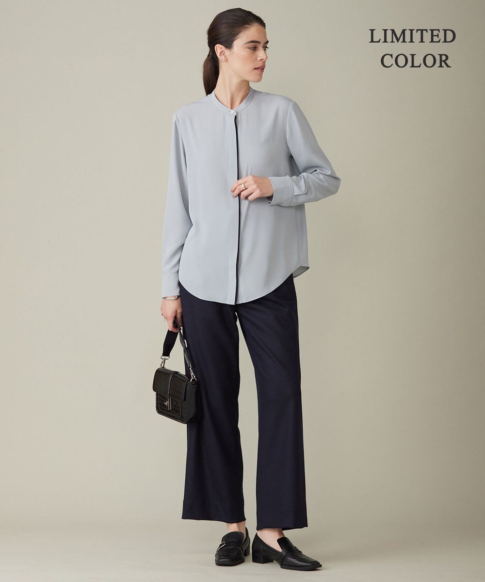 ICB 【WEB限定カラーあり・速乾・洗える】BackSatinAmunzen バンドカラーブラウス 