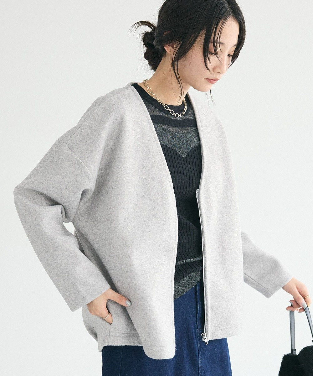 CRAFT STANDARD BOUTIQUE 圧縮ウール風ZIP付きジャケット Gray