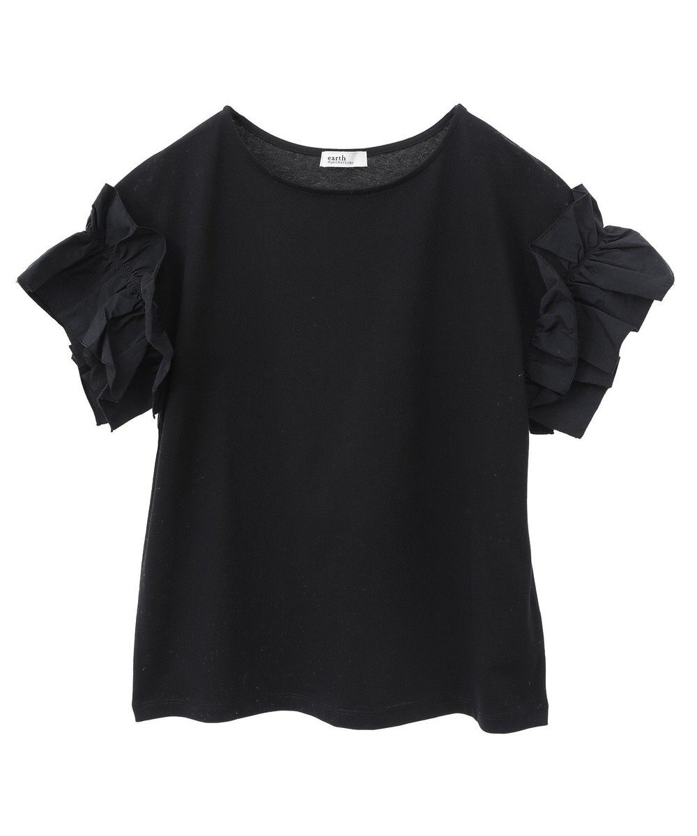 earth music&ecology 【接触冷感/洗濯機可】ギャザーフリルスリーブカットソー 