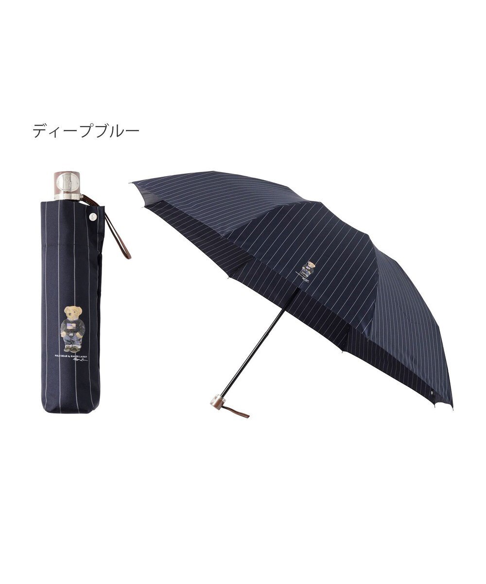 MOONBAT POLO RALPH LAUREN メンズ 折りたたみ傘 ストライプ×BEAR 65cm 