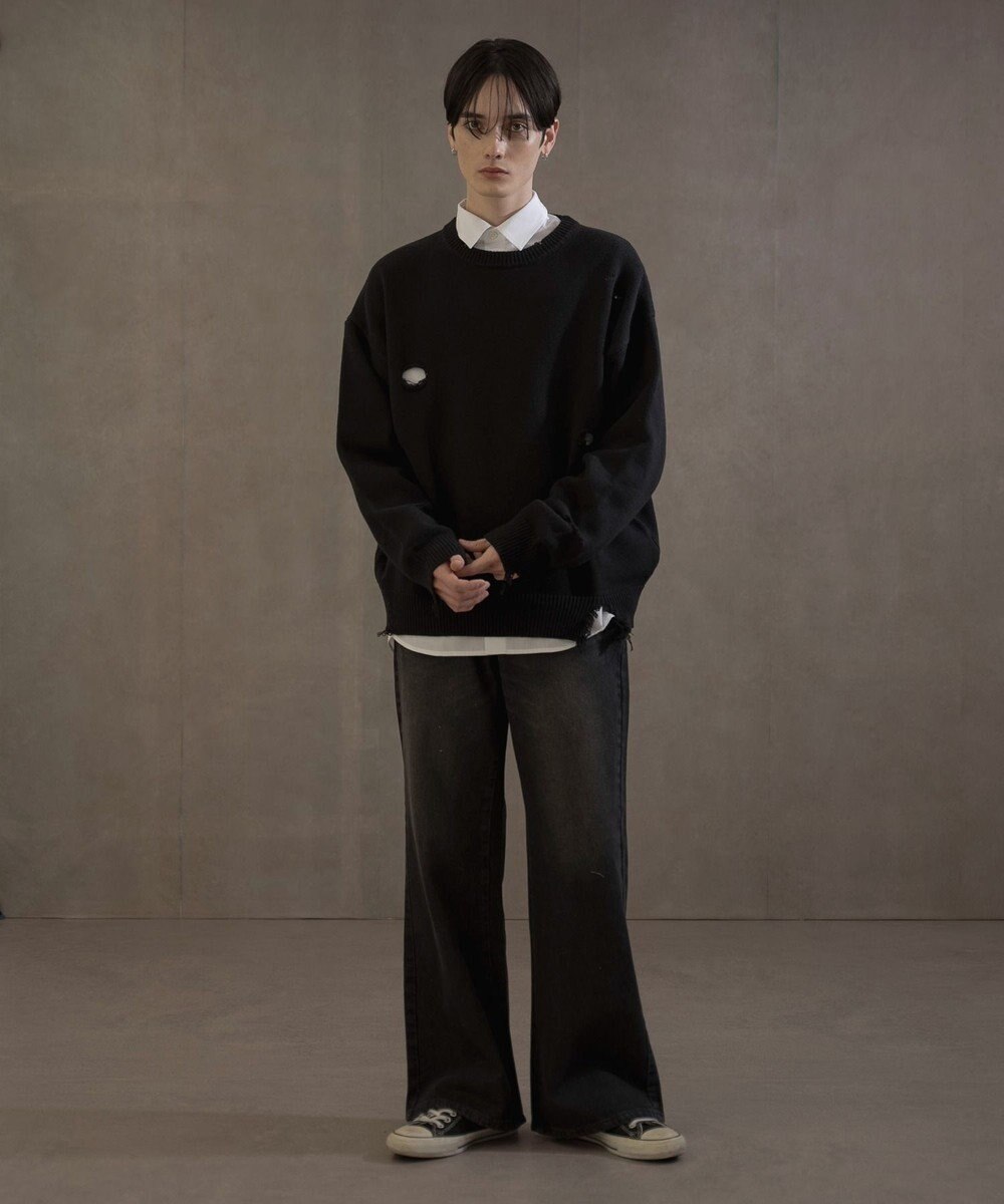 WEGO ボタンフライローライズフレアデニム 