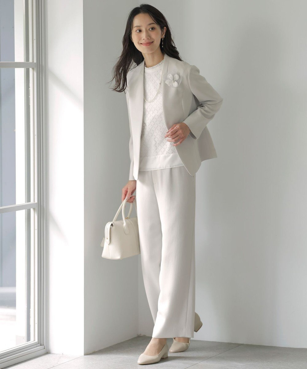 J.PRESS LADIES パウダリーツイルレースコンビ カットソー 