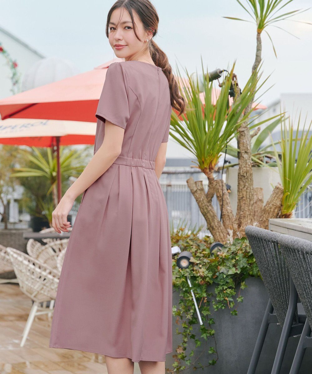 Tiaclasse L 【2TYPEスリーブ/半袖・ノースリーブ・洗える】タックフレアワンピース 