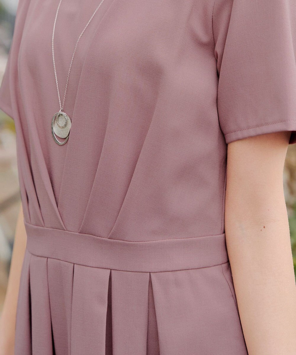 Tiaclasse L 【2TYPEスリーブ/半袖・ノースリーブ・洗える】タックフレアワンピース 