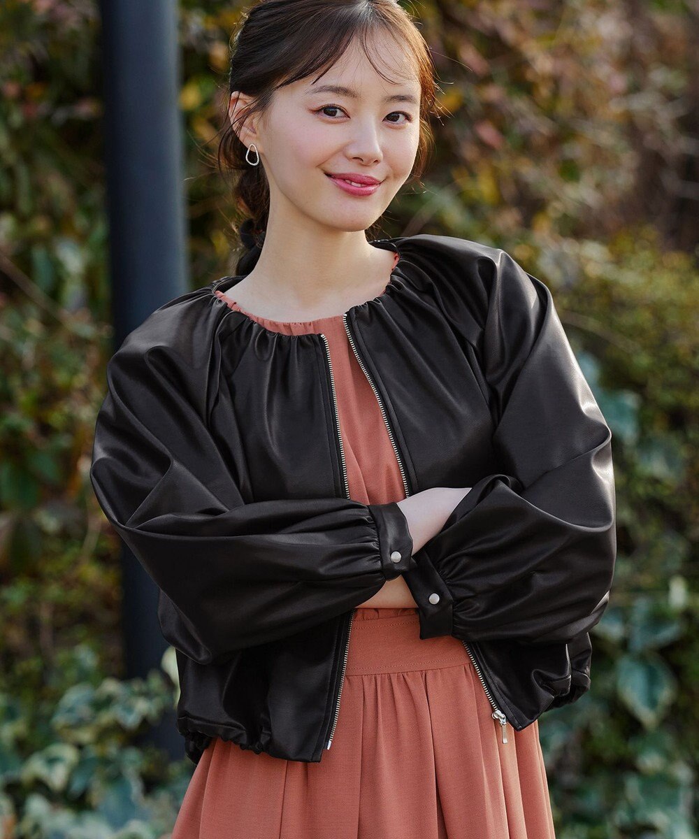 Tiaclasse 【洗える】ソフトフェイクレザージップブルゾン 