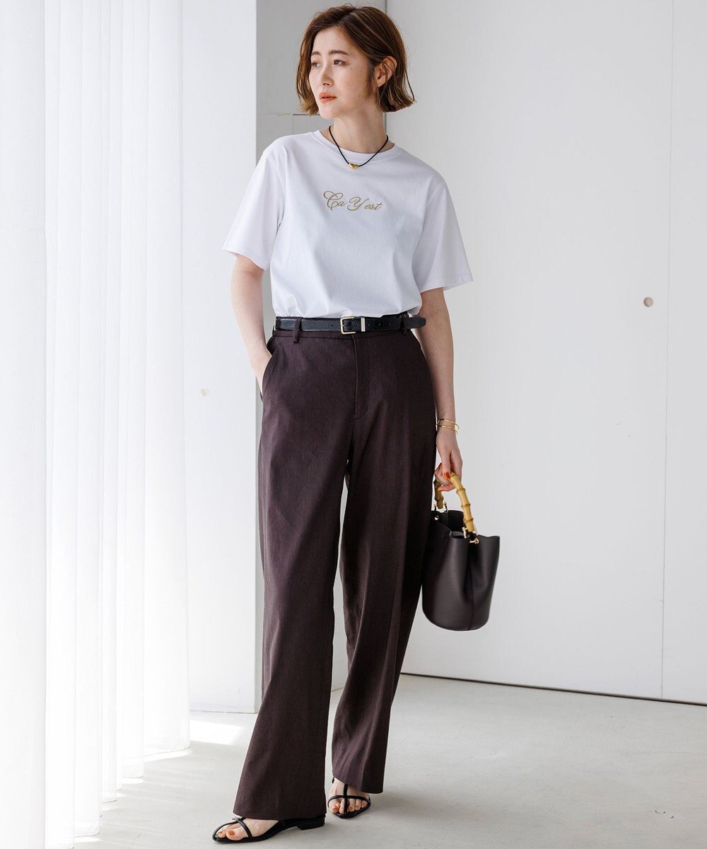 23区 【CanCam・CLASSY.・Oggi掲載】リネンレーヨンストレッチ ワイドパンツ 