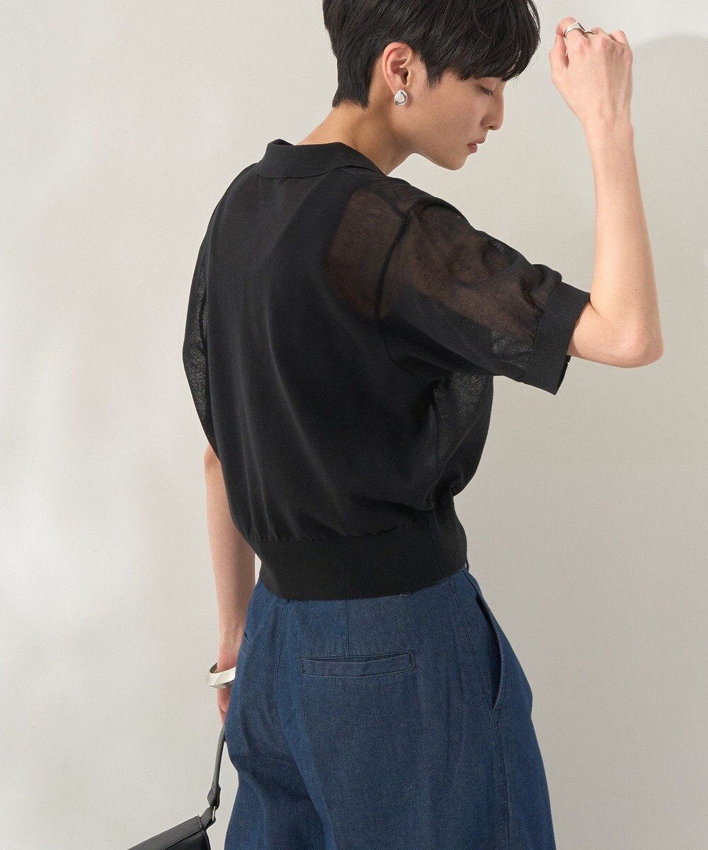 AMERICAN HOLIC ウォッシャブルシアーニット半袖ポロシャツ 