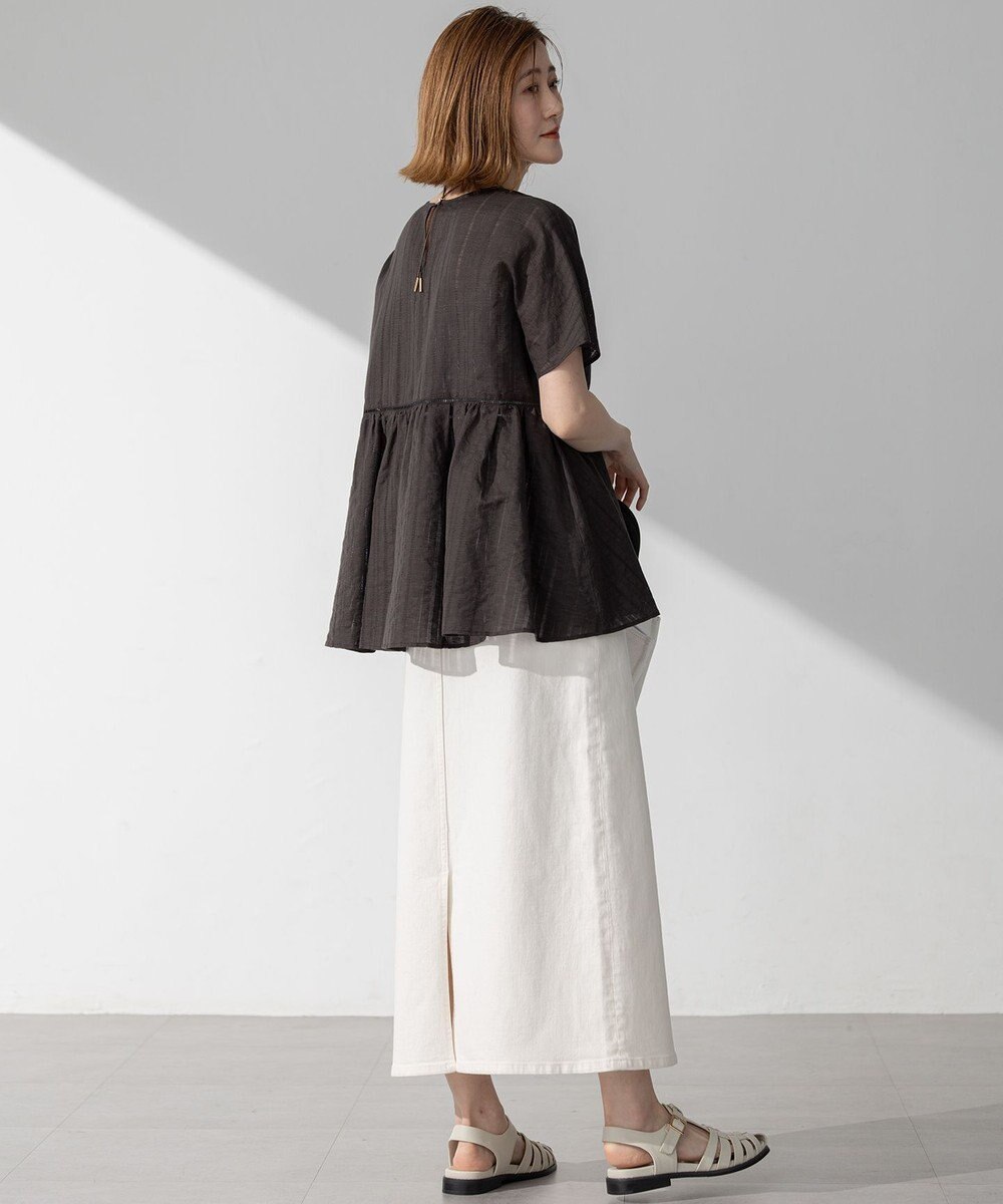 23区 L 【洗える】カラミ ストライプ ペプラム ブラウス 