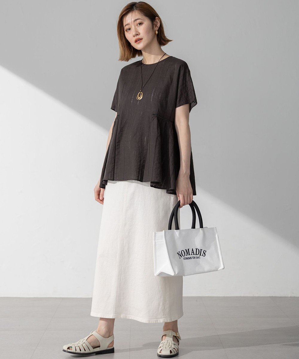 23区 L 【洗える】カラミ ストライプ ペプラム ブラウス 