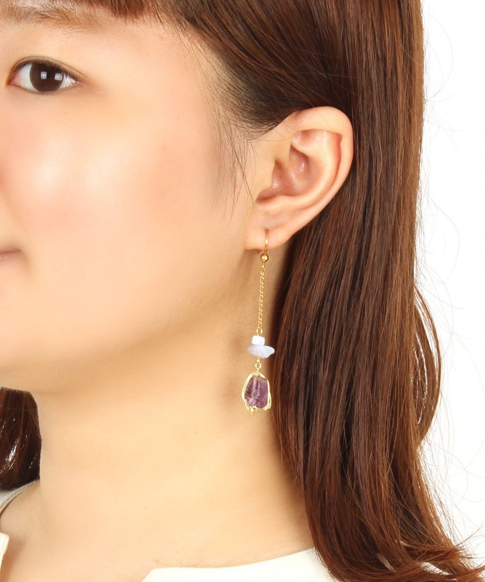 sold out！アメジストのさざれとロンデルのフープピアス くるい