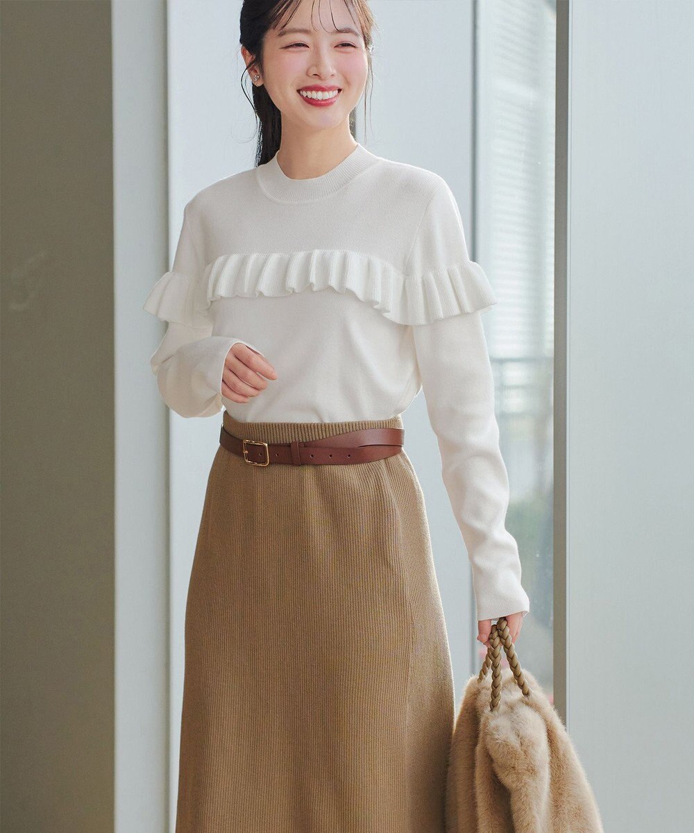 Tiaclasse L モックネックフリルニットトップス 