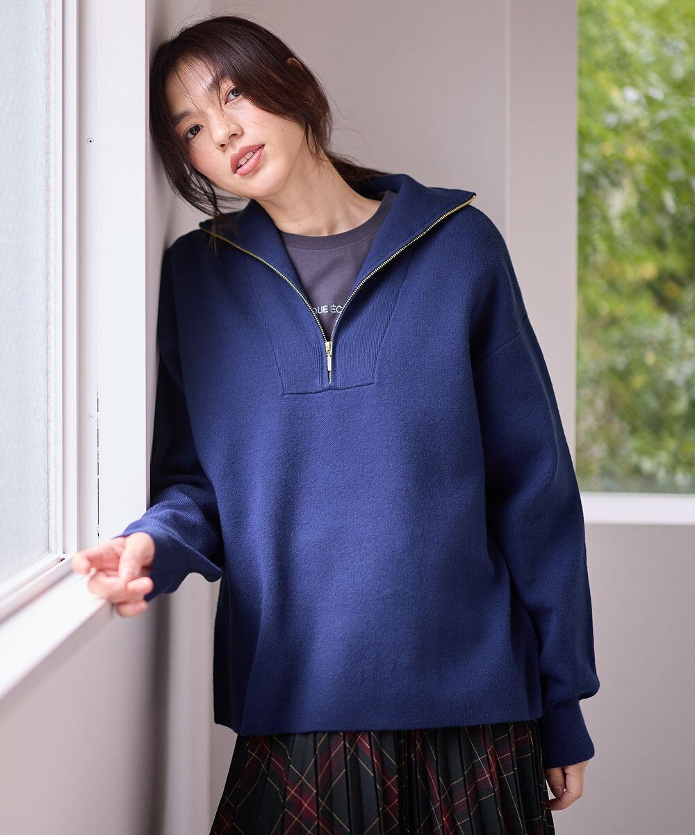 ANY スウェットライクハーフジップニット 