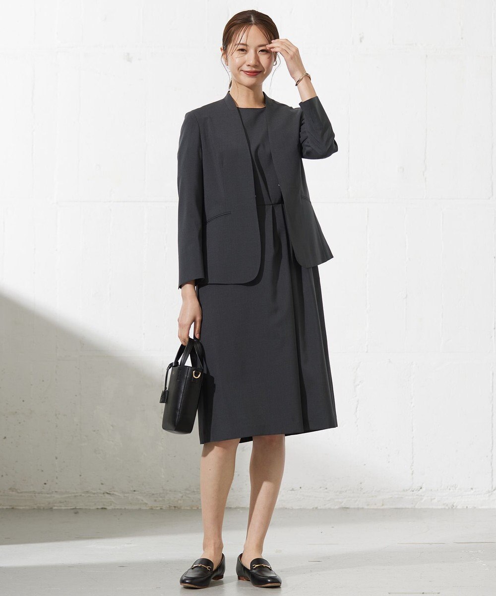 J.PRESS LADIES L 【セットアップ対応・洗える】DRYウーステッド ノーカラー ジャケット 