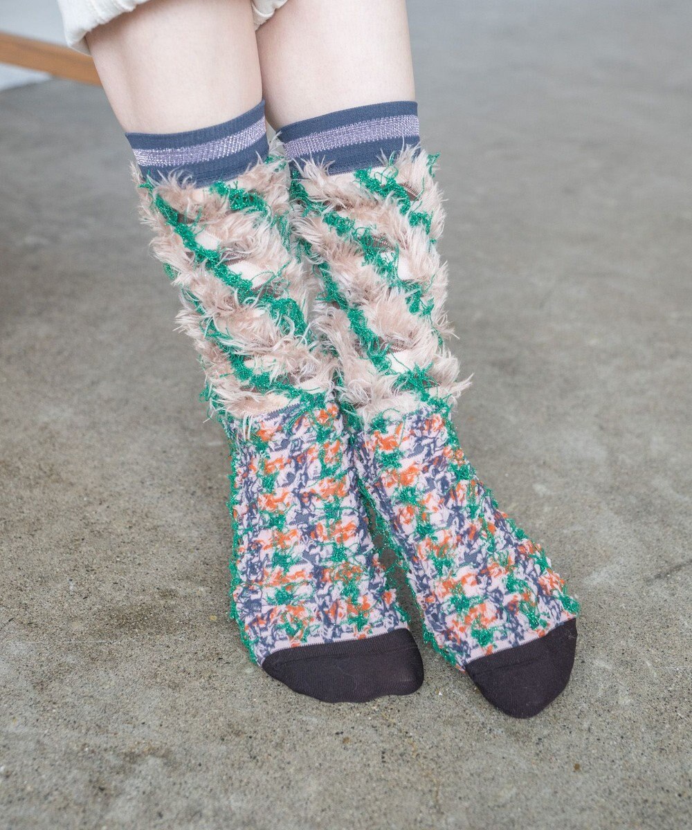 COQ LESSER TALE ラメリバーシブルファーソックス 