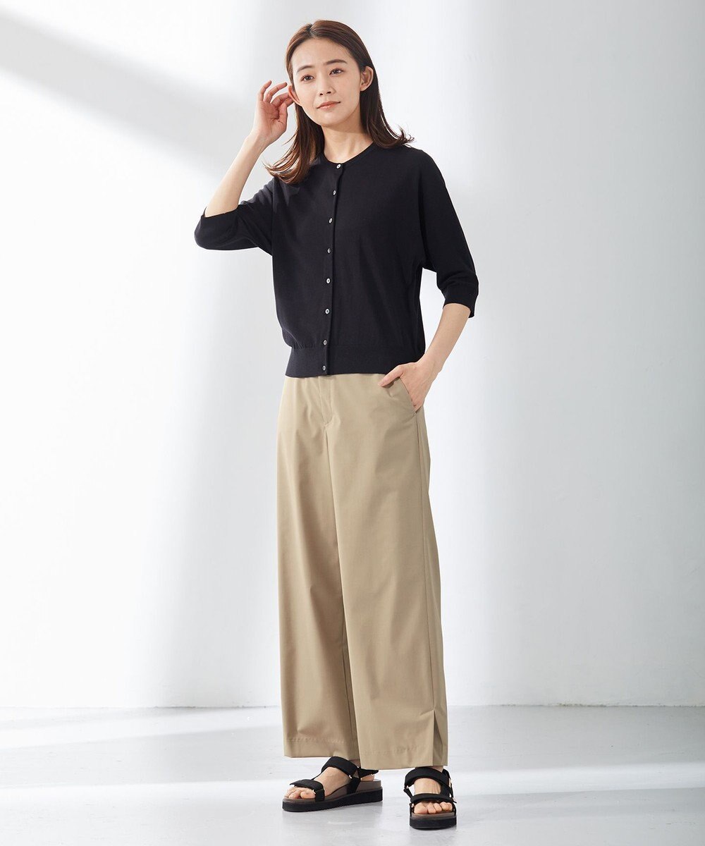 J.PRESS LADIES 【洗える】マイクロタイプライターストレッチ セミワイド パンツ 