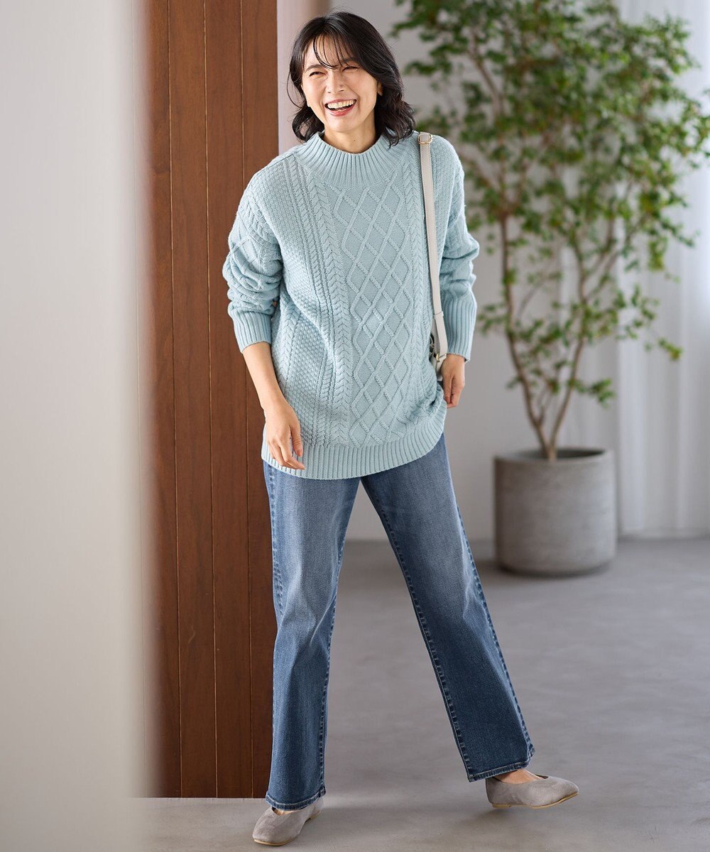 ANY L ソフトタッチケーブルニットチュニック 