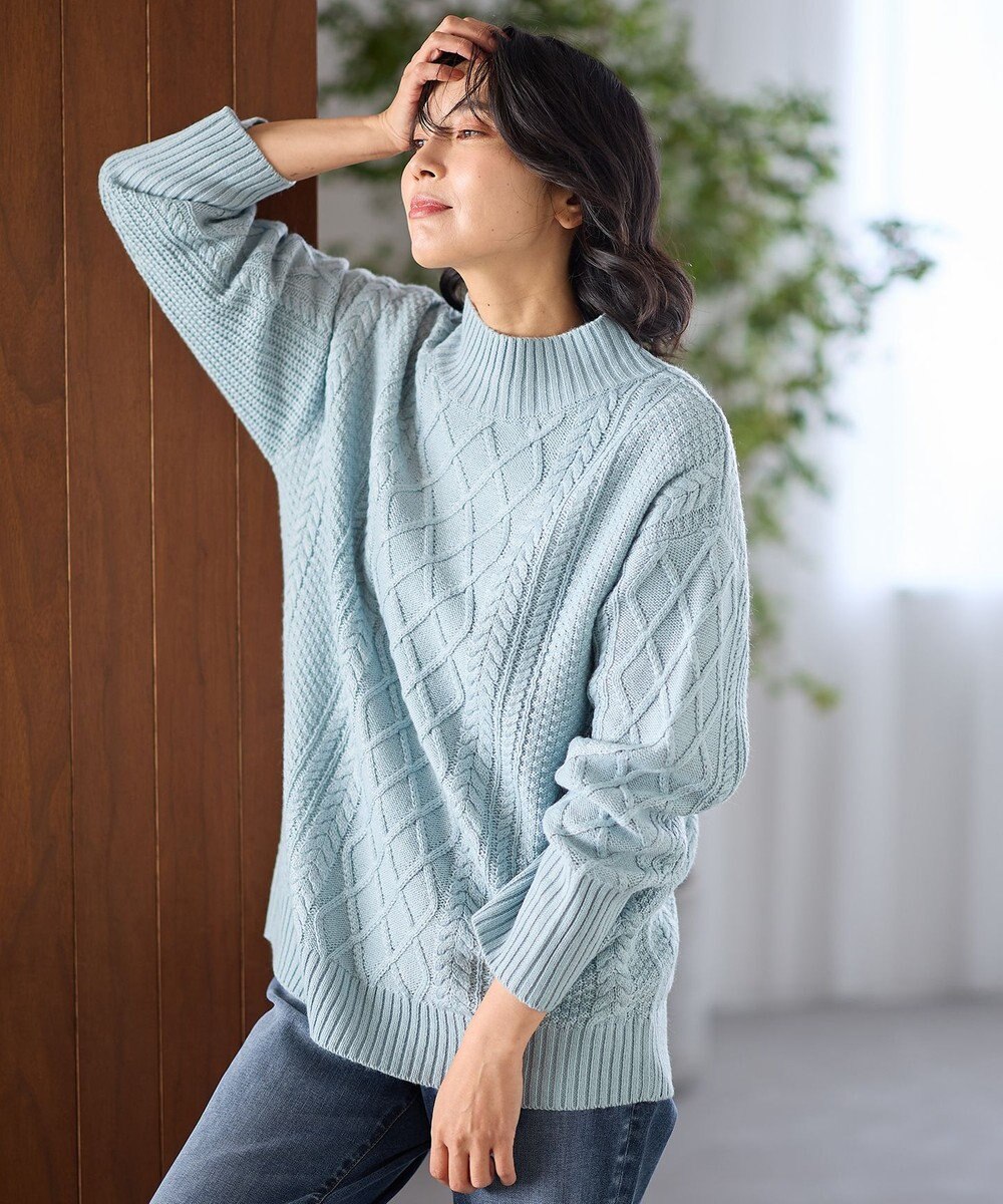 ANY L ソフトタッチケーブルニットチュニック 