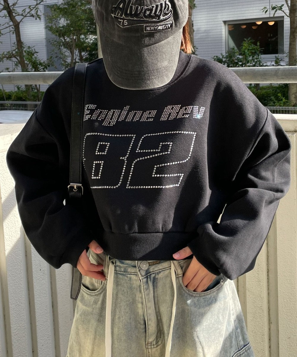 WEGO ラインストーンプルオーバースウェット 