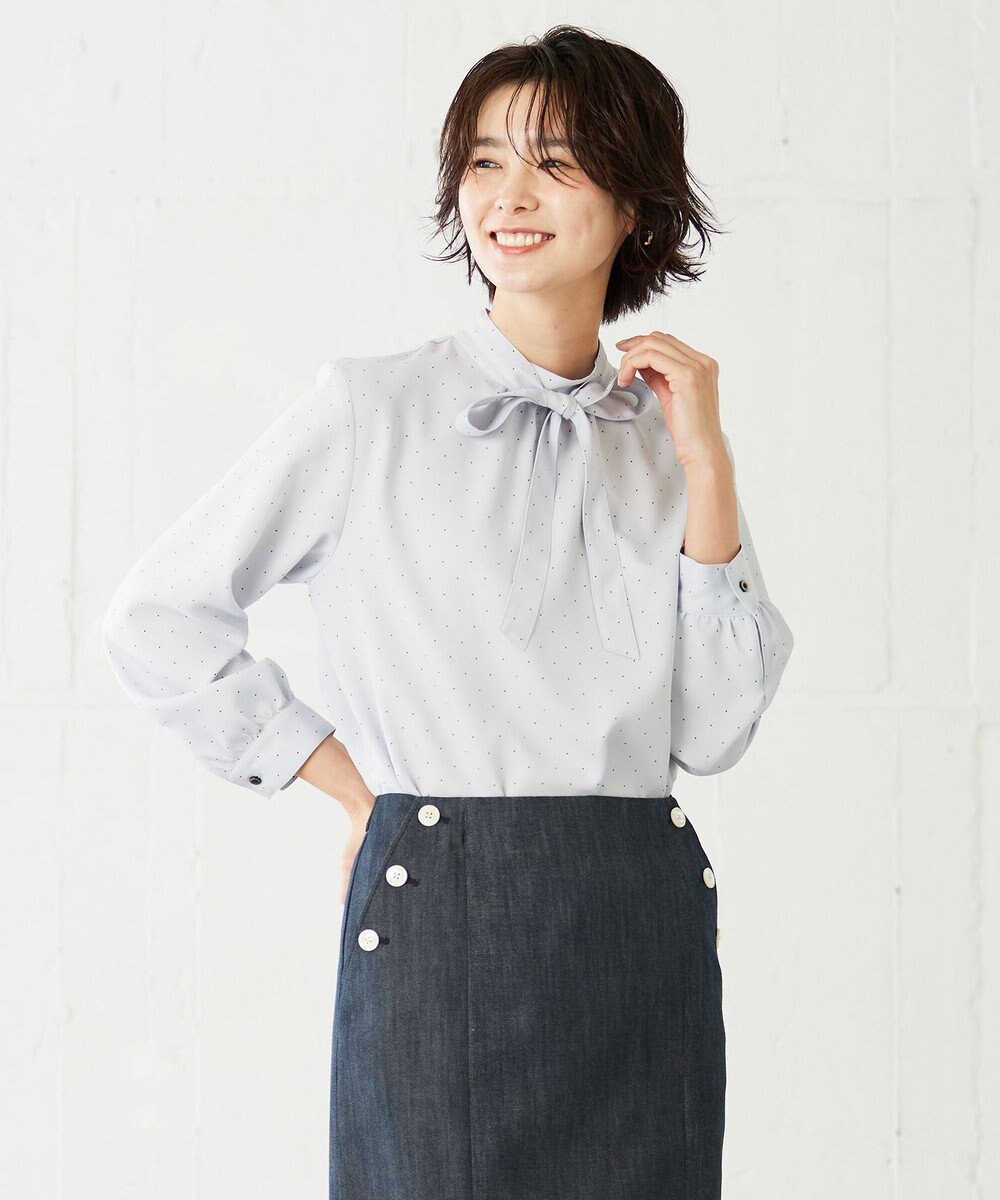 J.PRESS LADIES 【洗える・吸水速乾】 ライトアムンゼンドットPT リボン ブラウス 