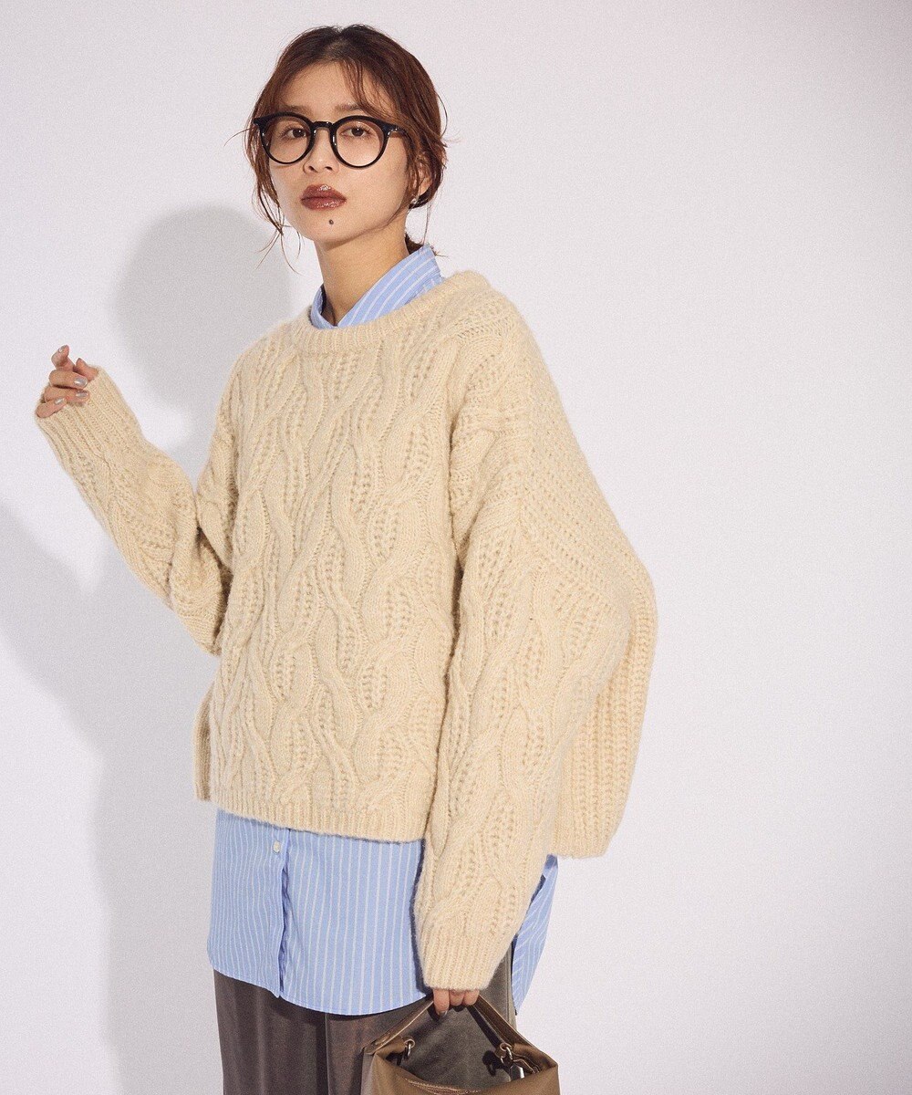 Green Parks ふわふわケーブルニットプルオーバー 