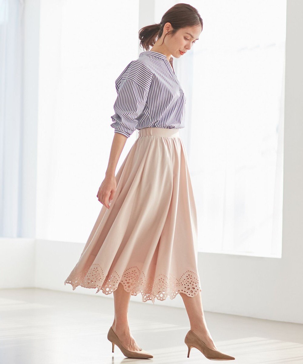 組曲 【洗える】ハイカウントジャージー フレアスカート ベージュ系