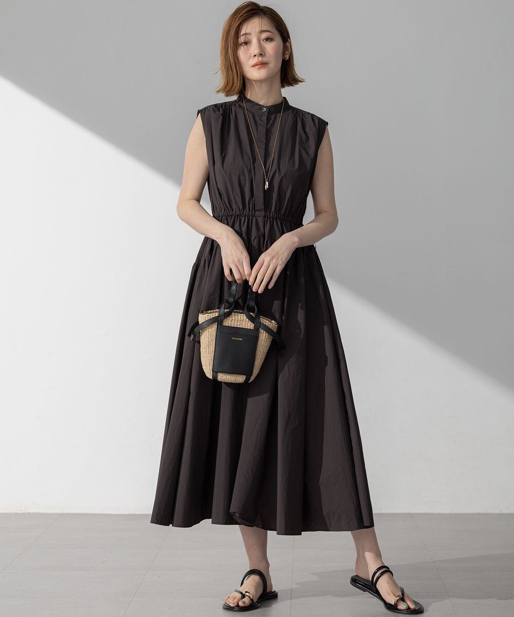 23区 【洗える/撥水加工】ナイロンコットンタフタ ウエストシャーリング ワンピース 