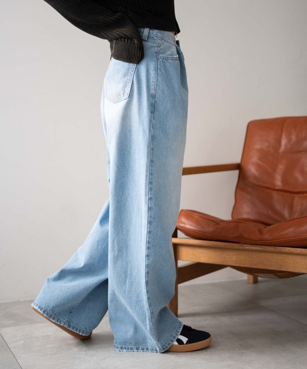 WEGO 【ウエスト調整付き】ウエストフックデニムワイドパンツ 