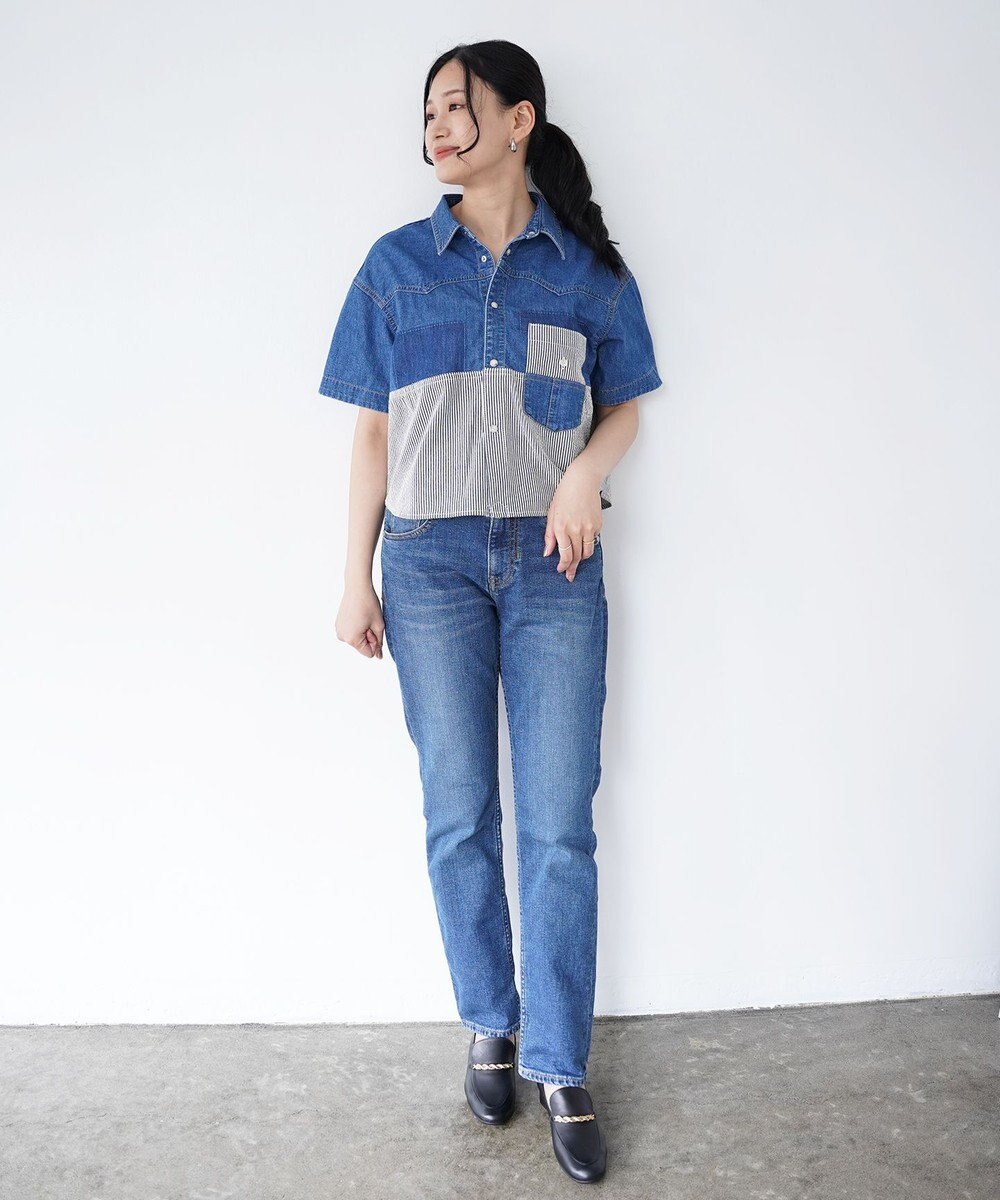 Ripo trenta anni PATCH WORK DENIM SH クロップド丈 デニムシャツ 