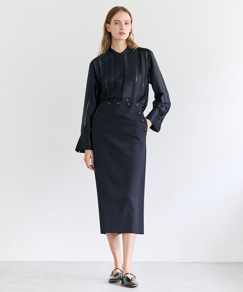 BEIGE， HAUYNITE / シアーストライプバンドカラーブラウス 