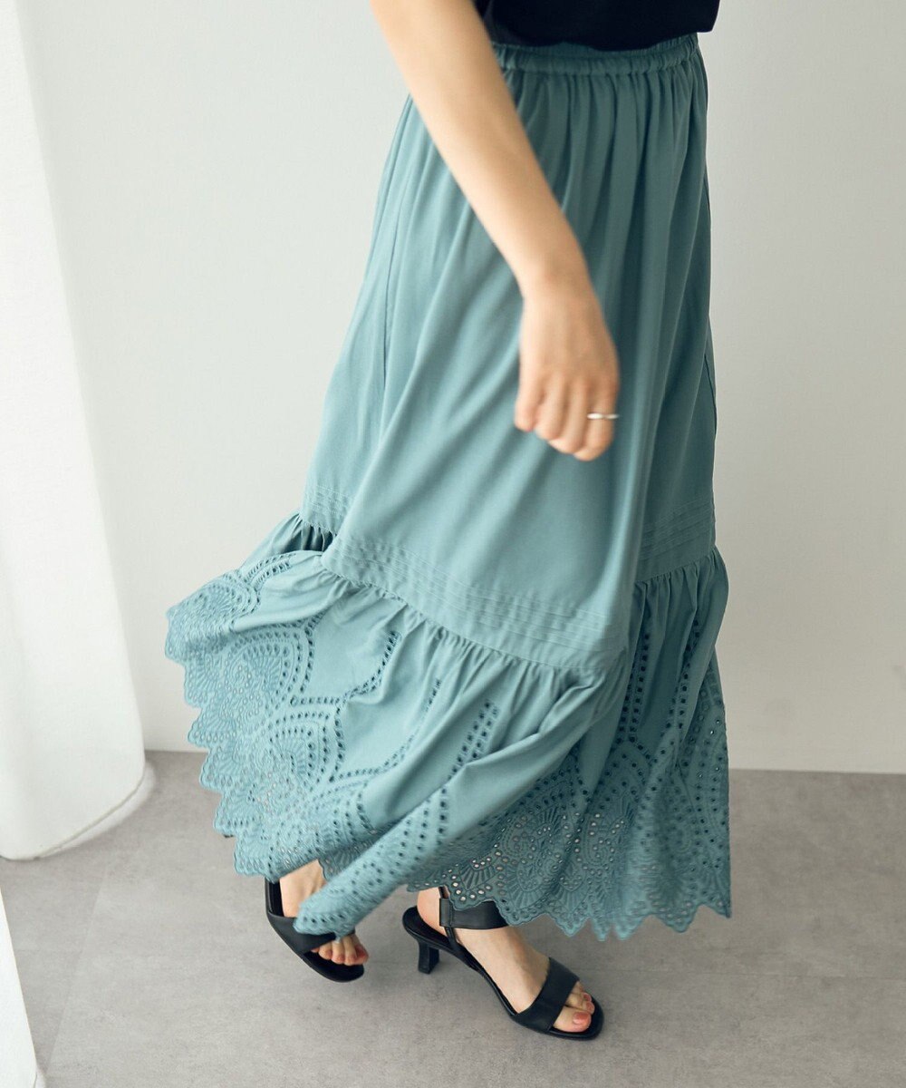 YECCA VECCA アイレット刺繍ギャザーフレアスカート 