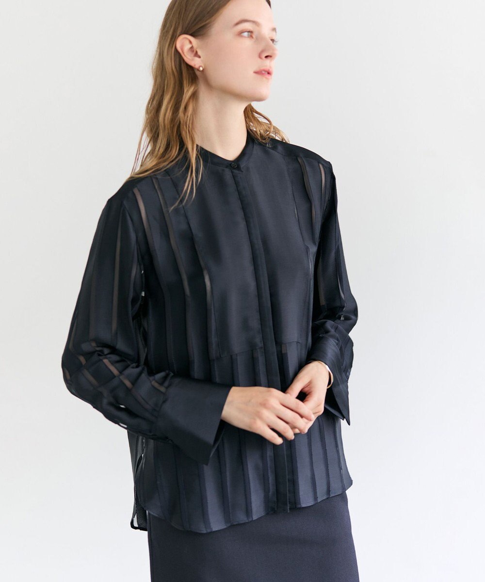 BEIGE， HAUYNITE / シアーストライプバンドカラーブラウス 