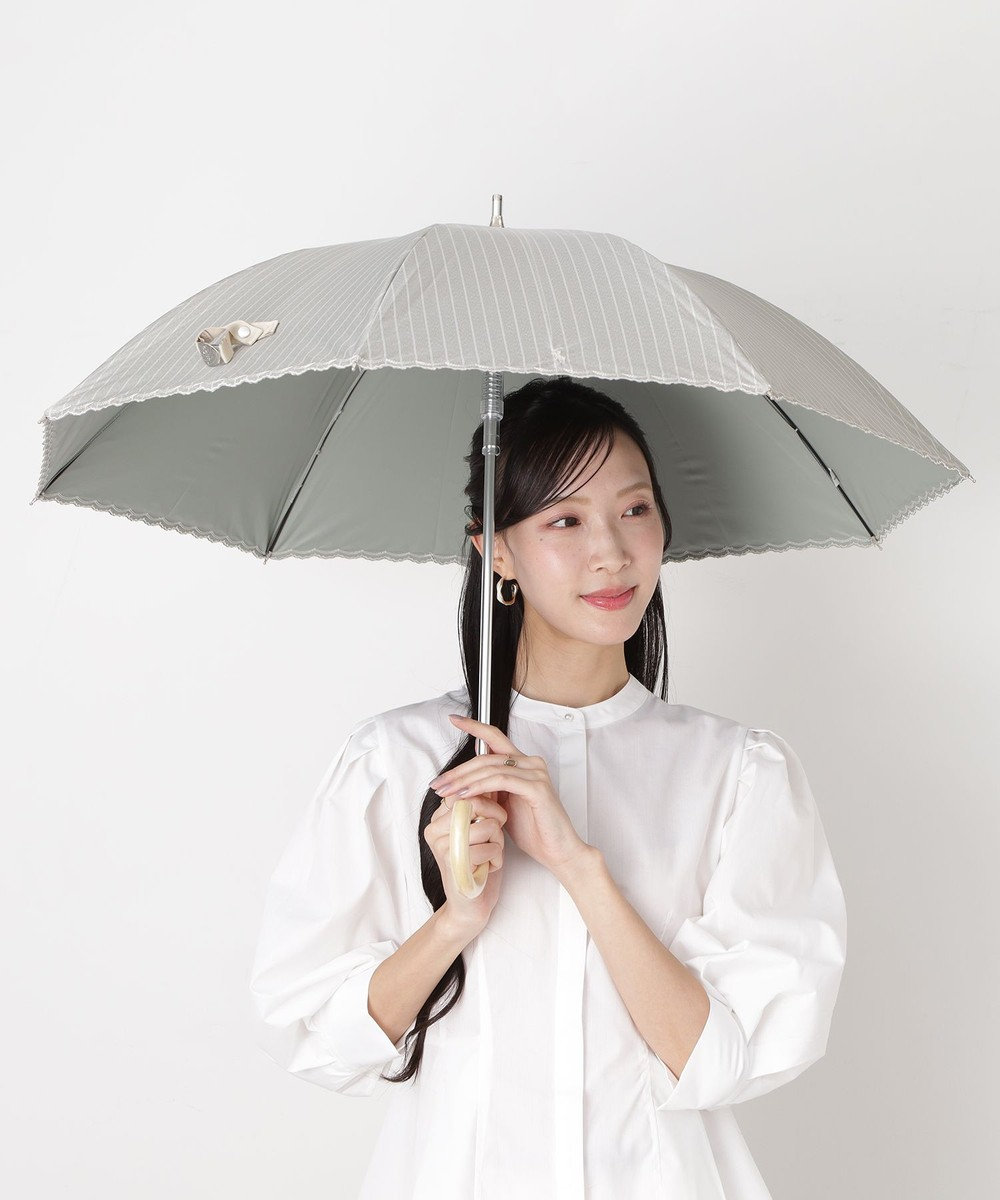 MOONBAT 【1級遮光/遮熱/UV】POLO RALPH LAUREN（ポロ ラルフローレン）晴雨兼用日傘  ストライプ スカラ刺繍 長傘 