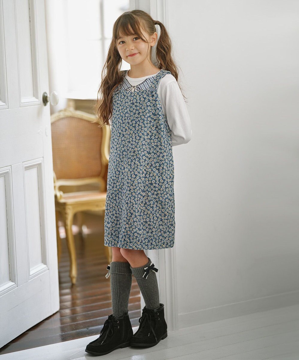 組曲 KIDS 【150-160㎝】モノトーンフラワーコーデュロイ ワンピース 