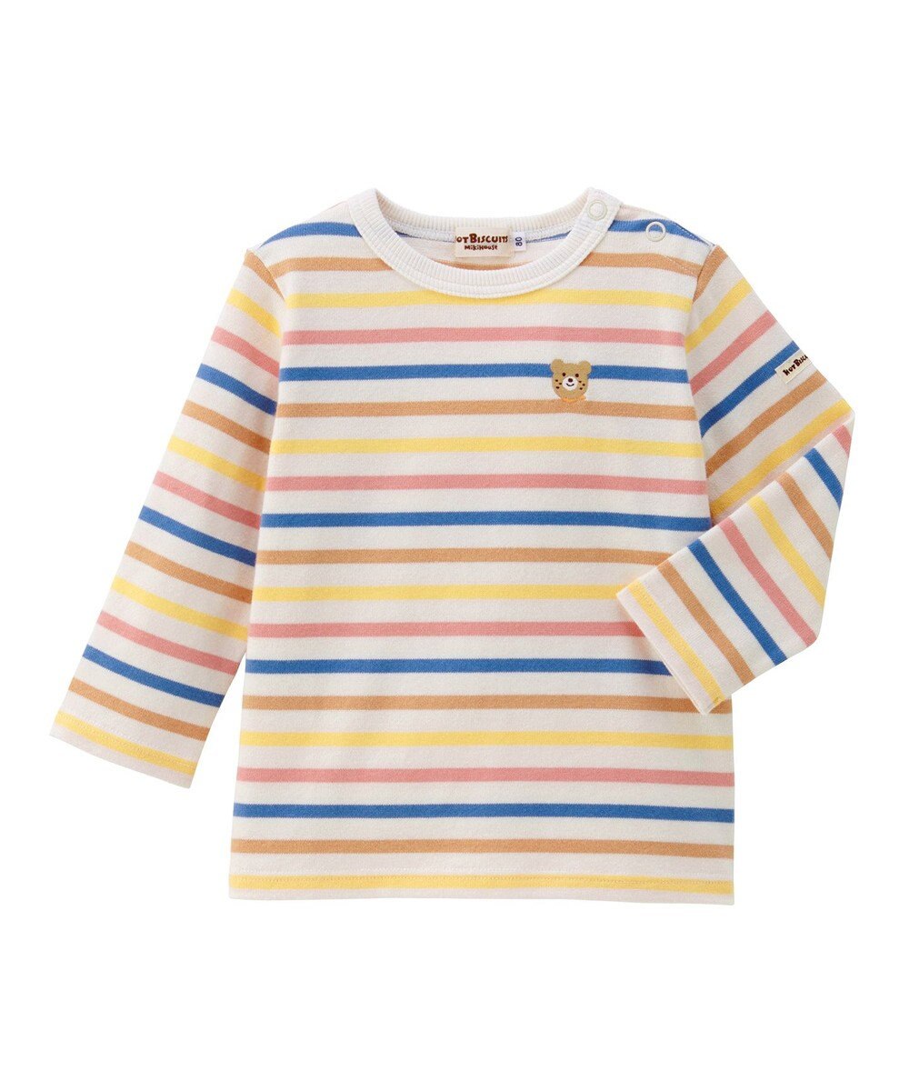 MIKI HOUSE HOT BISCUITS 【80-120cm】ボーダー柄 ワンポイント長袖Tシャツ 