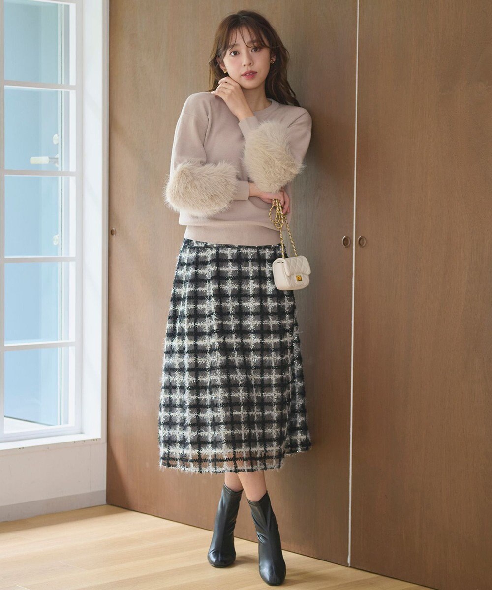 Feroux ラメチェック フレアスカート 