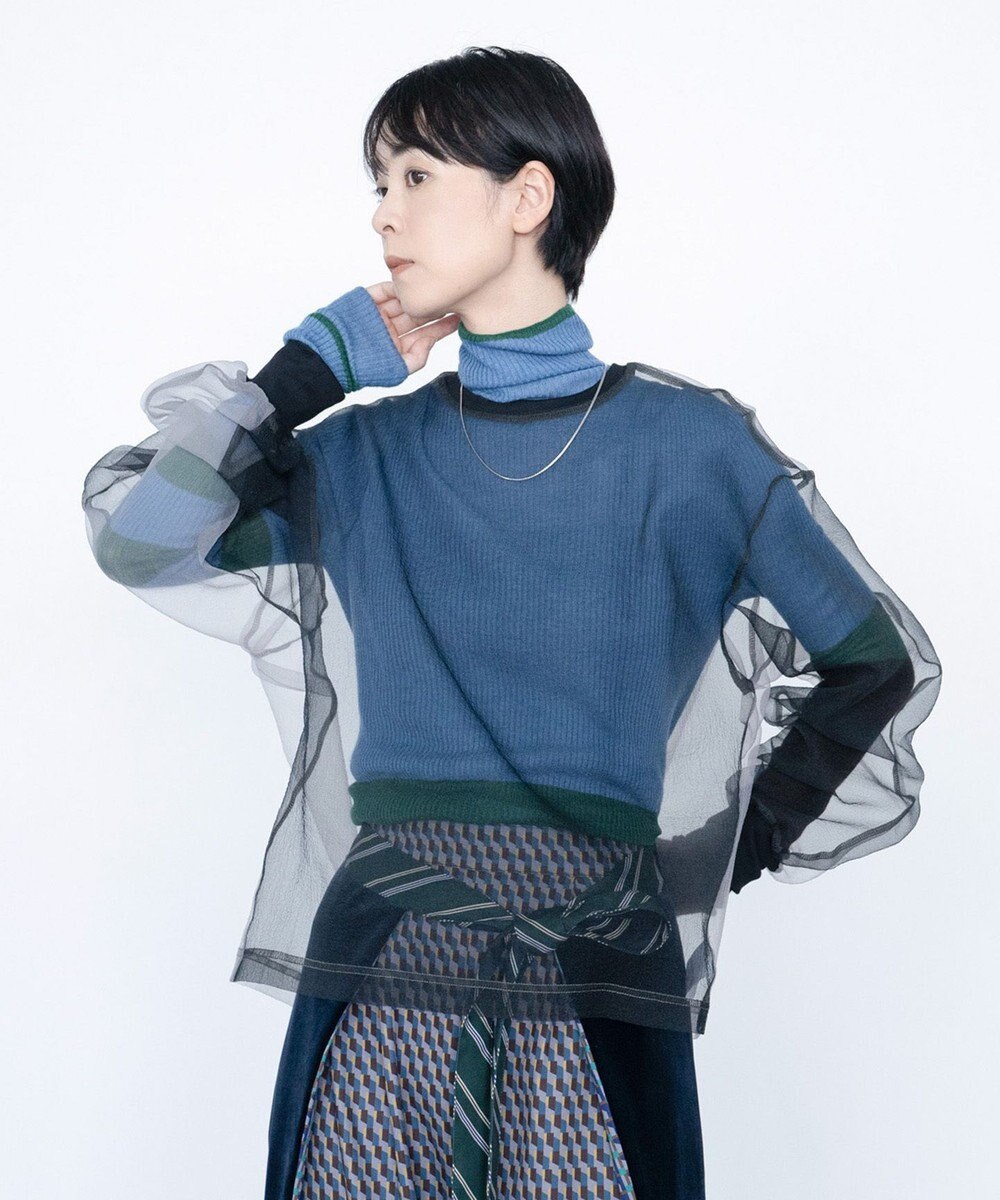 COQ AIR SILK CASHMERE BORDER カシミヤシルク タートルネックニット 