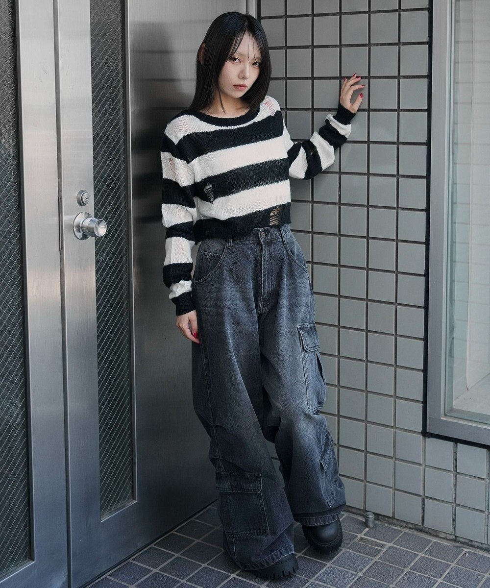 WEGO モヘアタッチダメージショートニット 