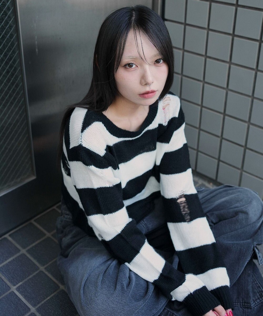 WEGO モヘアタッチダメージショートニット 