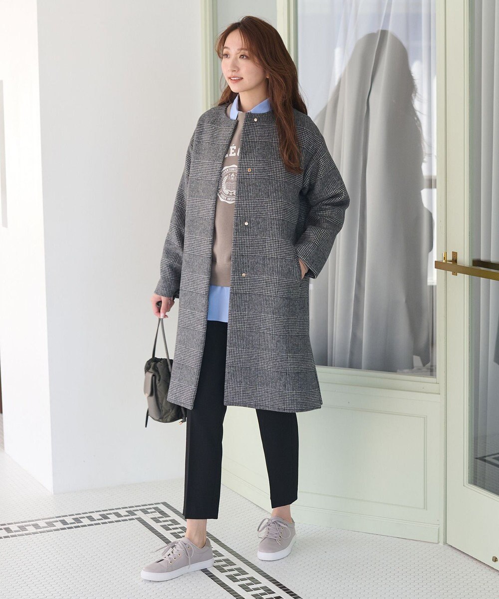 ANY 【防風裏地】ウールブレンドノーカラーコート 