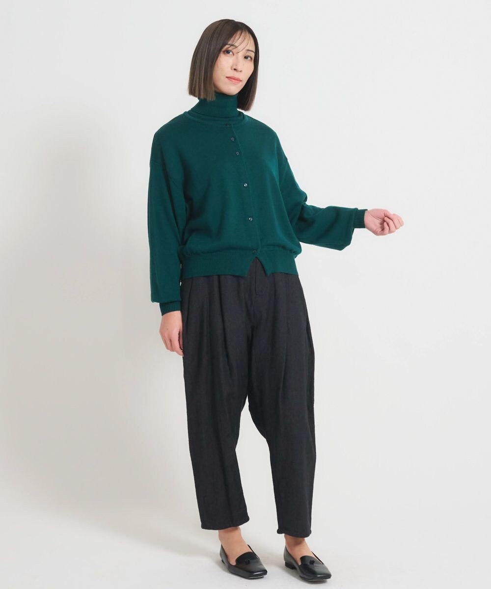 muuc 〈洗える極上メリノウール〉丸襟カーディガン〈ゆったり体型を選ばない〉〈アンサンブル可能〉〈袖の透かし編み〉 