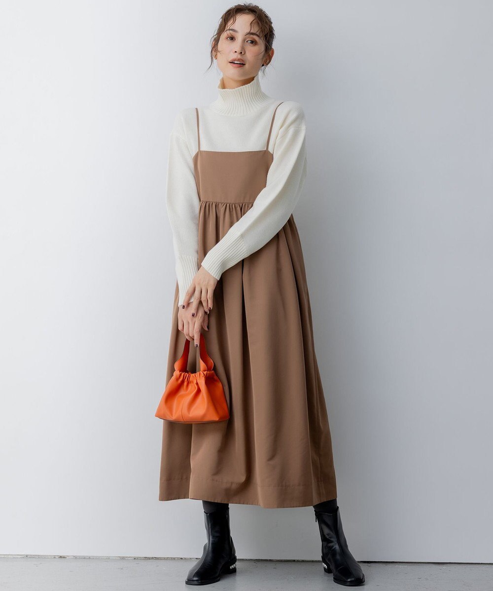 組曲 S 【洗える】タフタギャザーキャミソールワンピース 