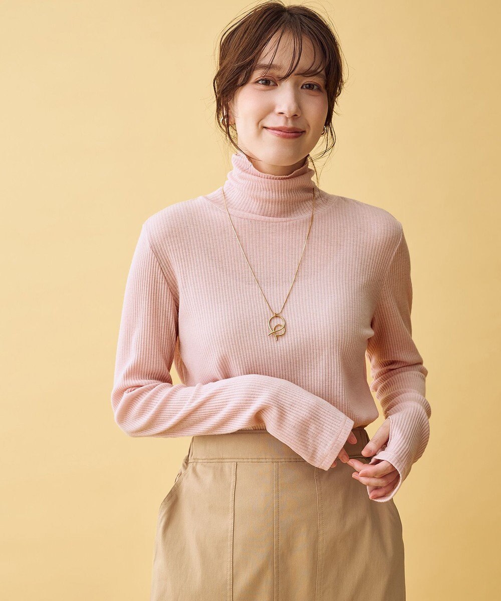 ANY L ウール混リブタートルネックカットソー 