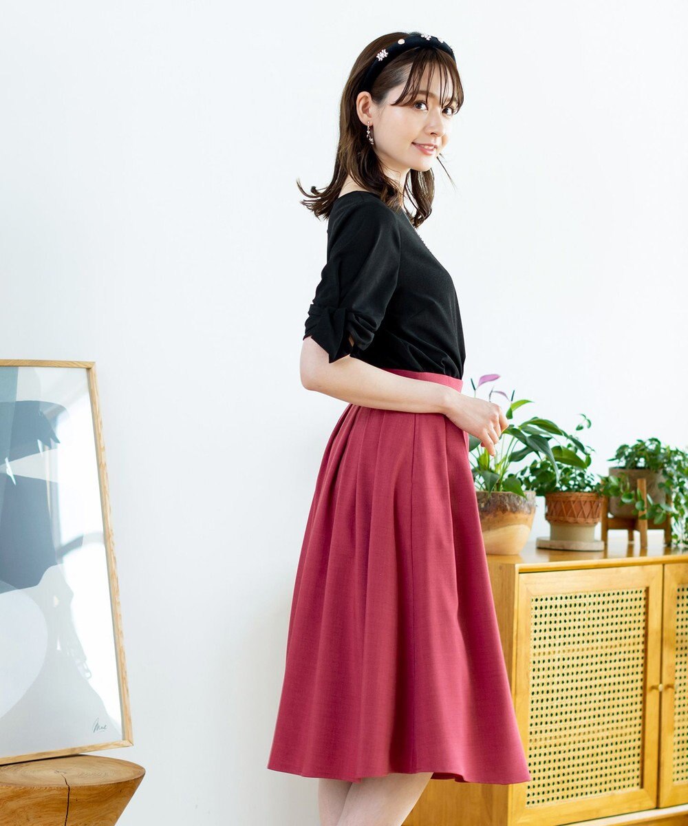 Tiaclasse 【洗える】体型カバーも叶う麻調フレアタックスカート 