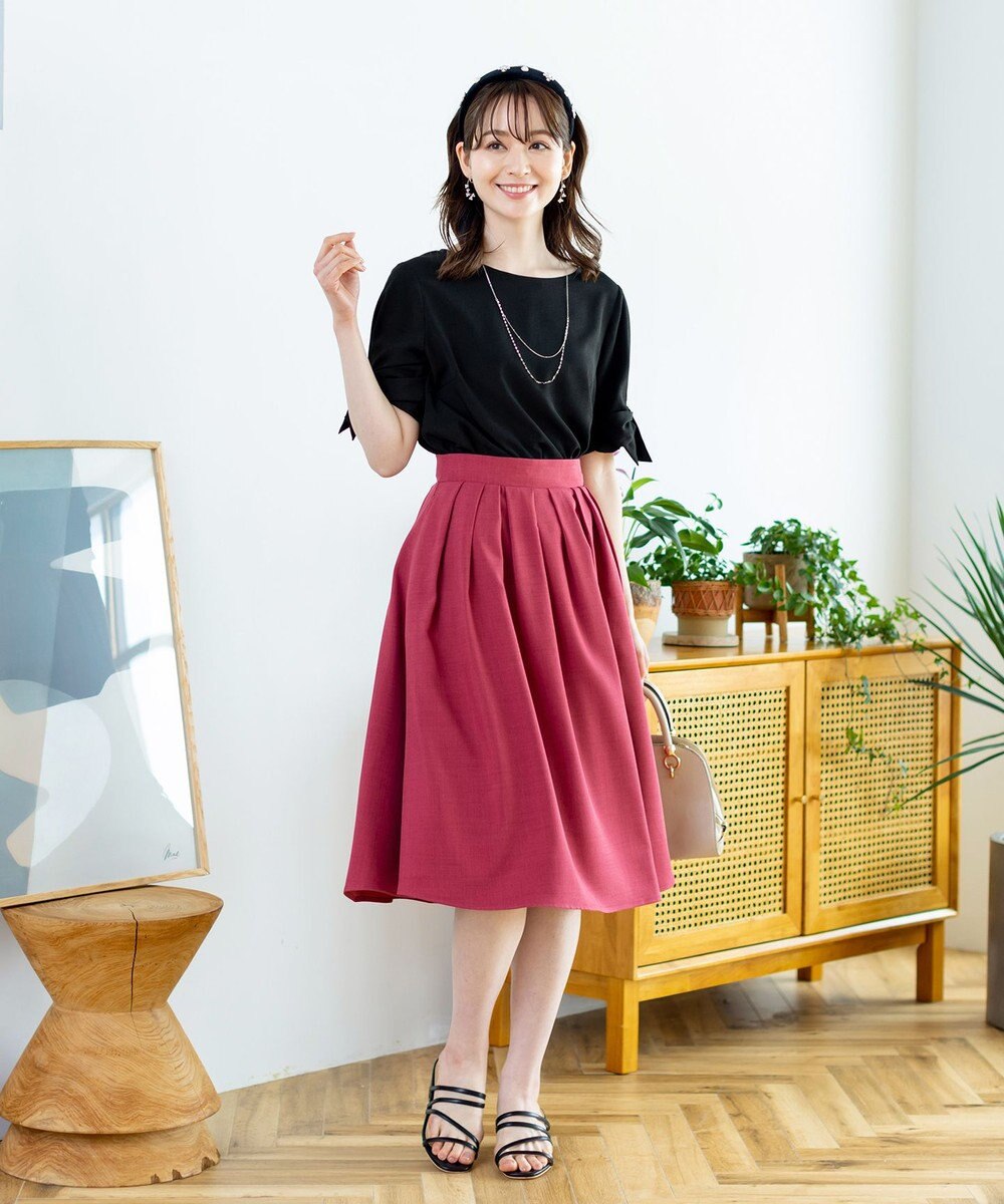 Tiaclasse 【洗える】体型カバーも叶う麻調フレアタックスカート 